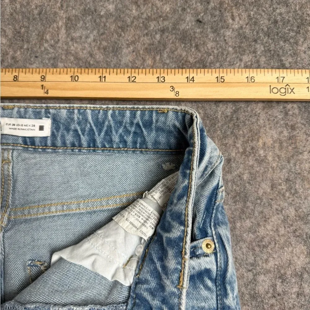 Zara Cut Off Shorts Women 6 Blue Denim Medium Wash Cotton Frayed Hem‎ 5-Pockets - Picture 3 of 6